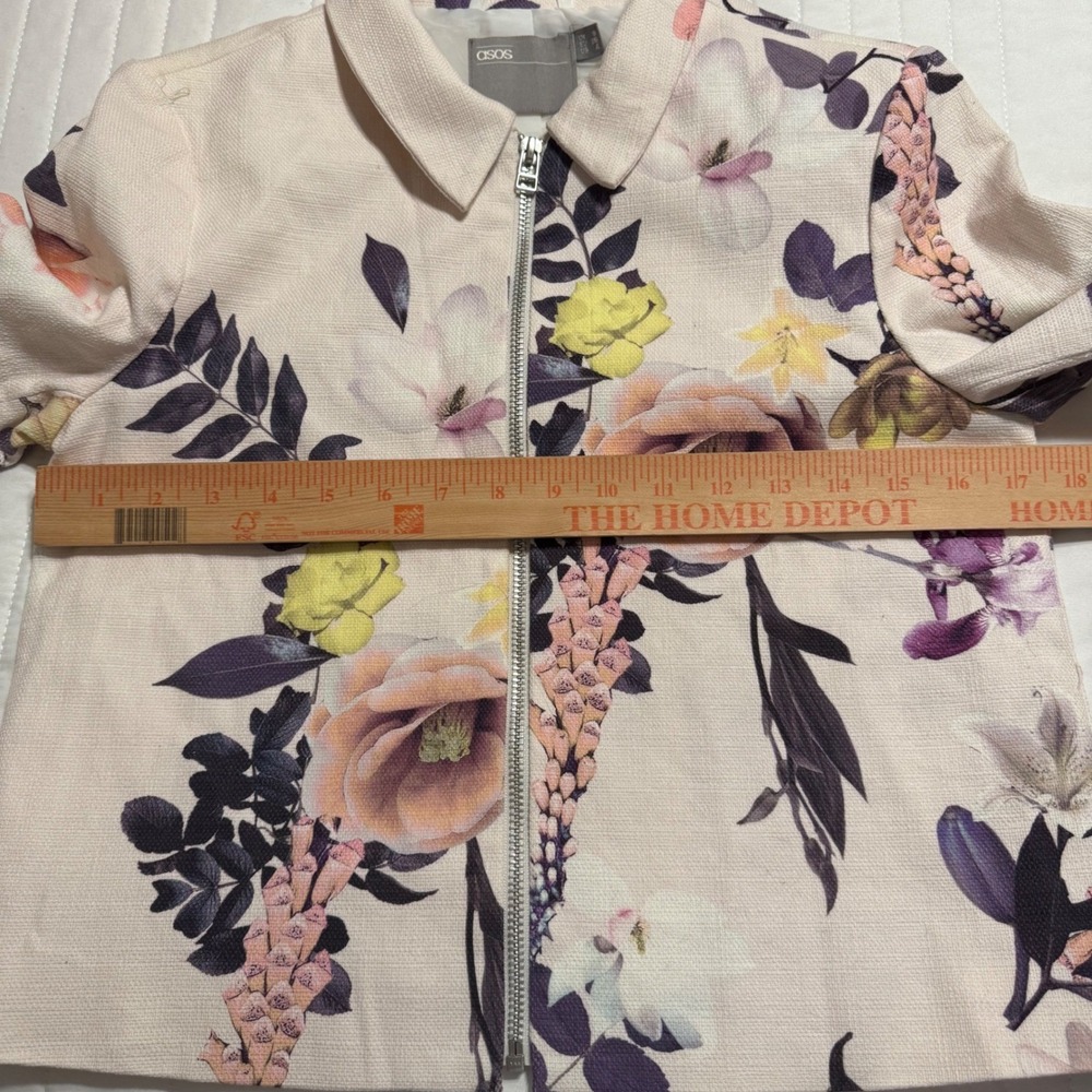 ASOS Floral Cropped Jacket Women's Size US 4 Full Zip Pink Beige Spring - Picture 4 of 5